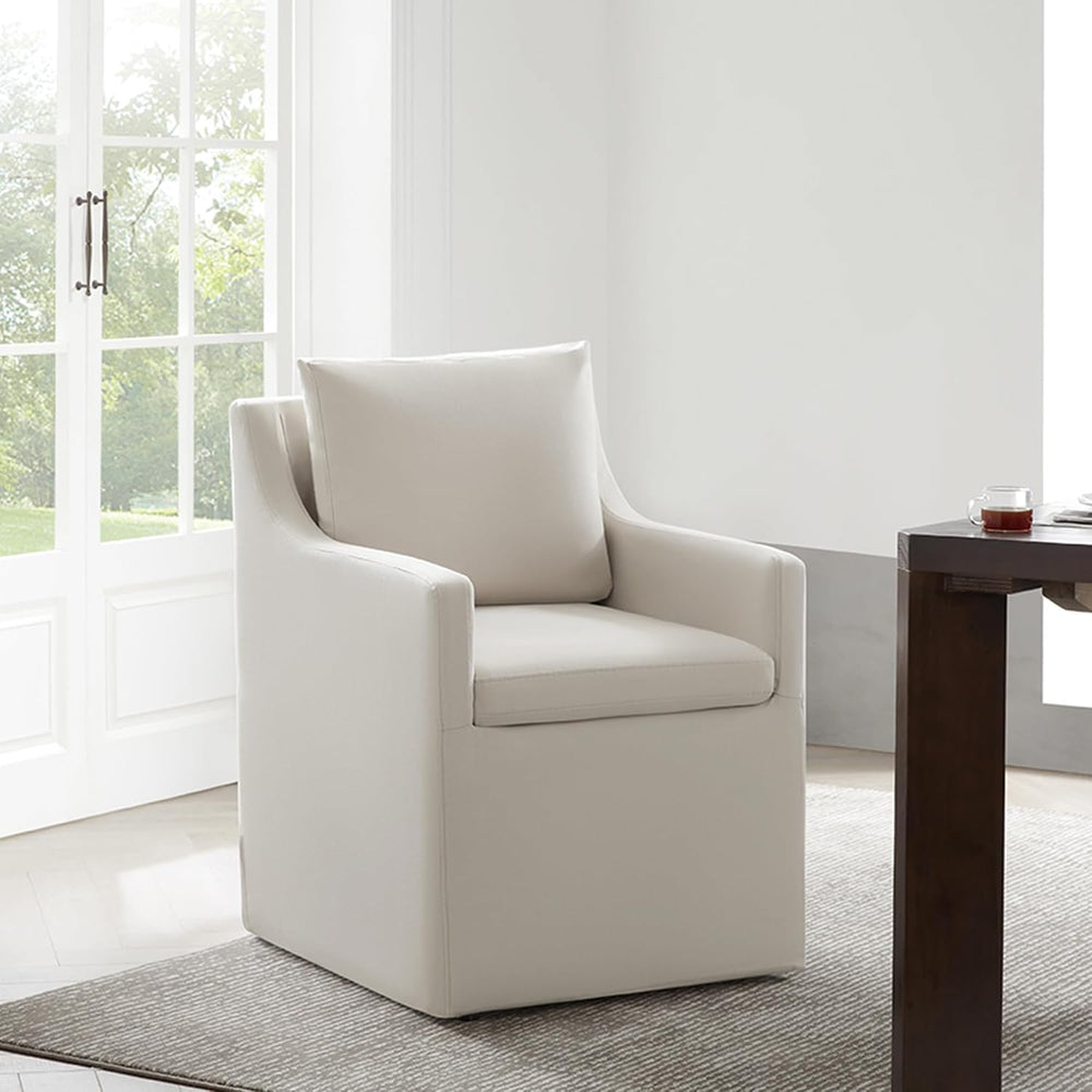 KISLOT Upholstered Dining Chairs with Casters Modern Side Armchair with Rolle...