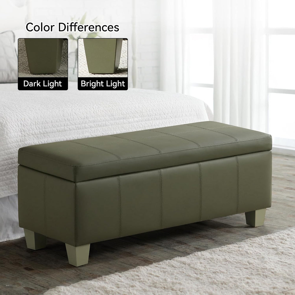 WUTUTUEE 41" Faux Leather Storage Ottoman, Stitch Tufted Rectangle Uphol...