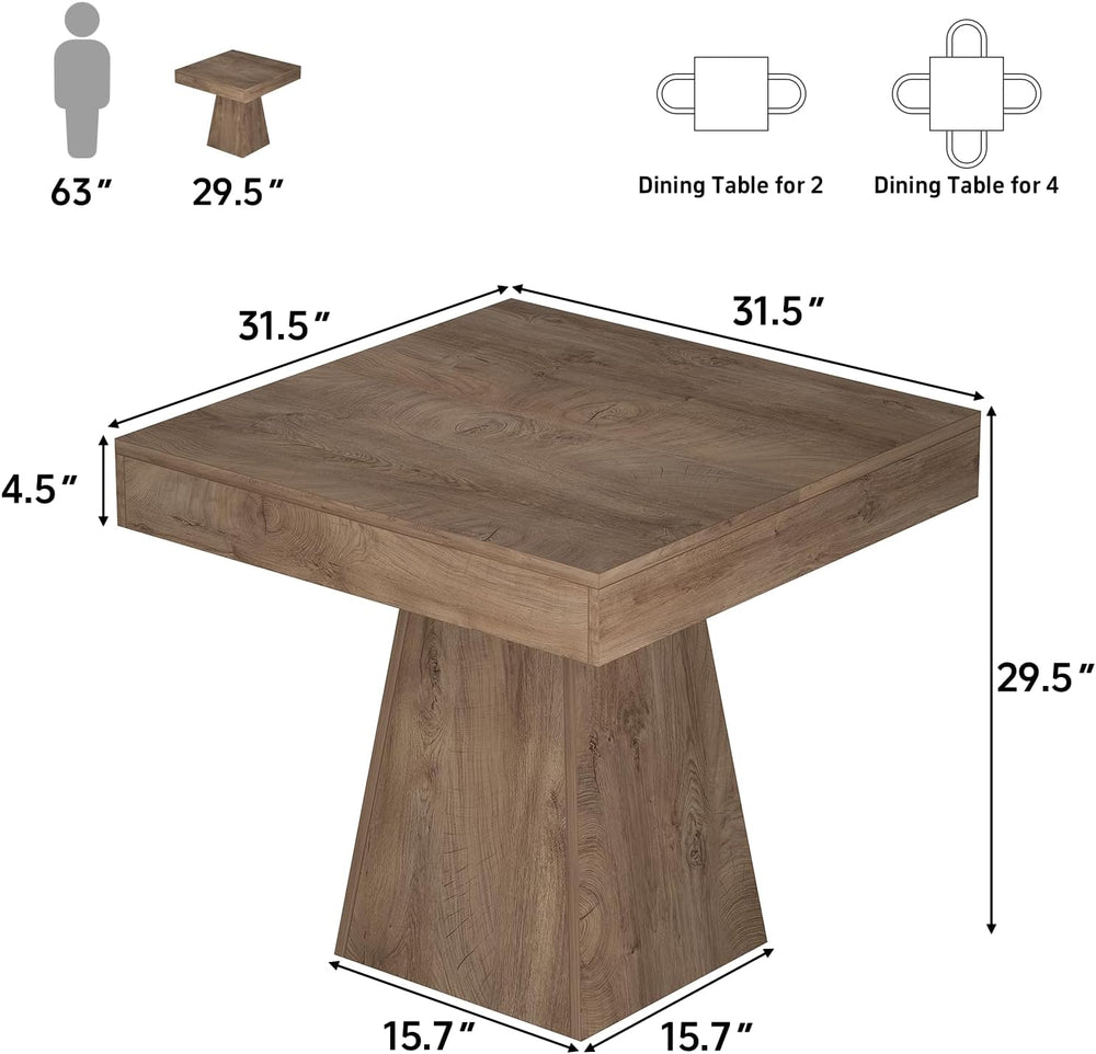 Square Dining Table, 31.5-inch Dinner Table for 2-4 People, Kitchen Table wit...