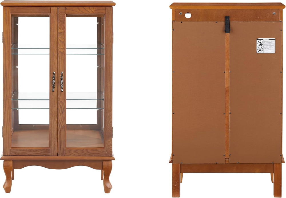 3-Tier Lighted Glass Display Curio Cabinet with 2 Tempered Glass Doors,Curio ...