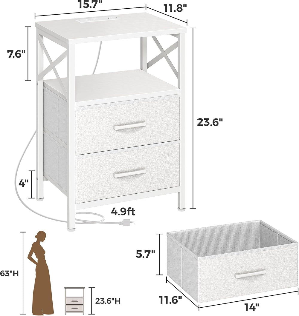 Huuger Night Stand with Charger Station, USB-C Port, End Table