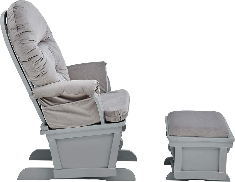 Glider and Ottoman Gray Wood and Light Gray Fabric