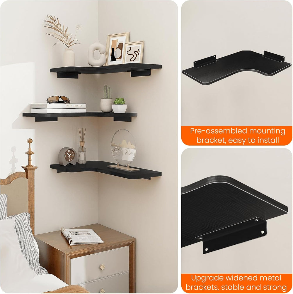 Homode Corner Shelves Wall Mounted, Set of 3 Floating Corner Shelves with Cor...