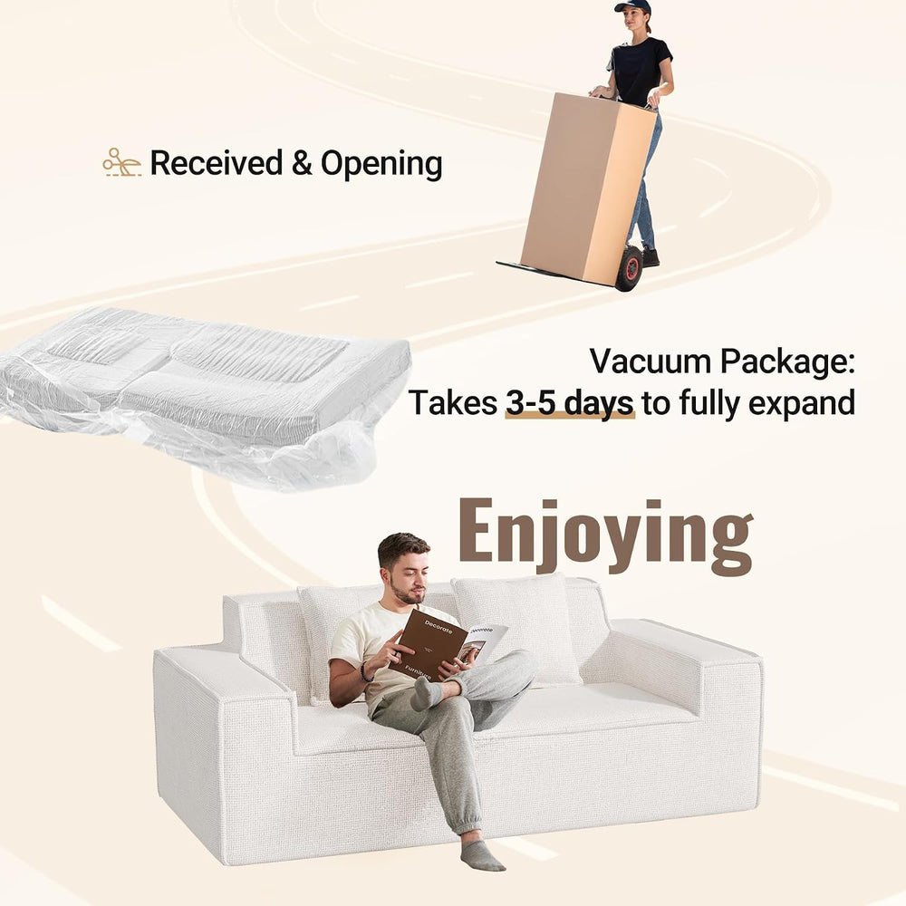 77'' Modern Small Cloud Loveseat Sofa, Love Seat Couch, Beige | Luxan...