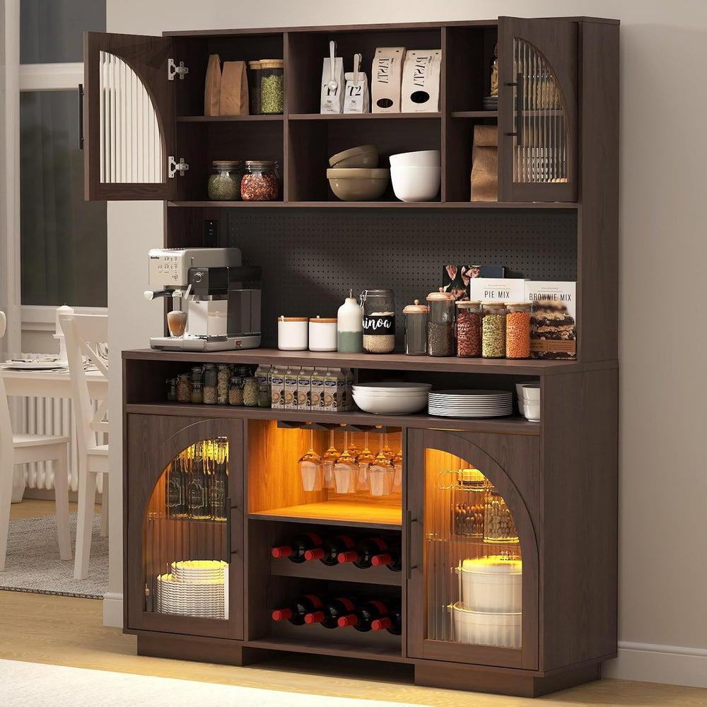 71" Tall Pantry Cabinet with Power Outlet & Pegboard, Kitchen Hutch ...