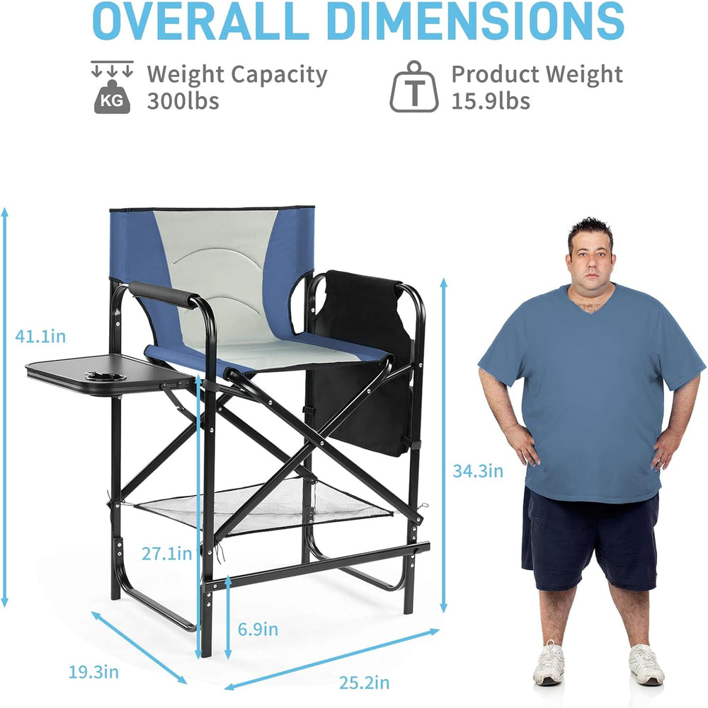 2 Piece 26" Tall Directors Chair Height Seat Folding, Blue/Grey