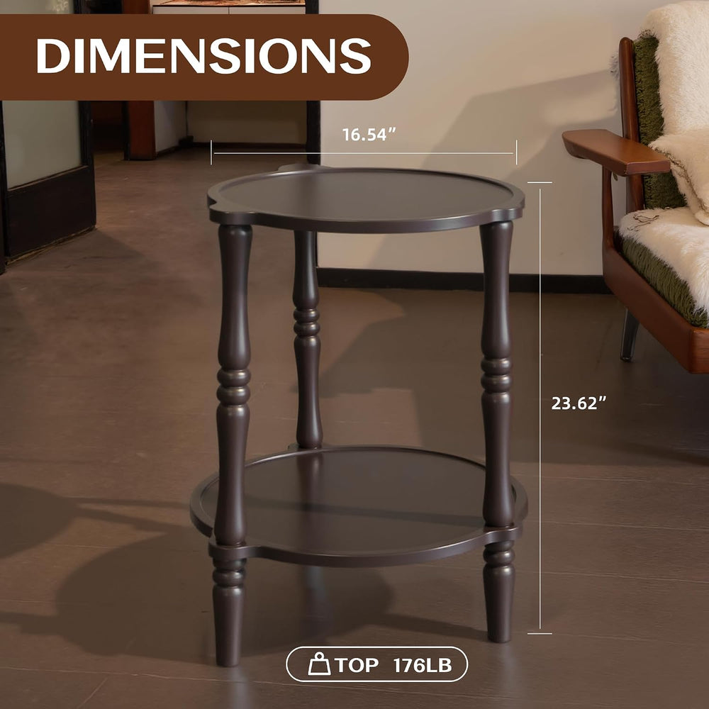 Accent Wood End Table, 2-Tier Round Bedside Table, Natural Side Table Nightst...