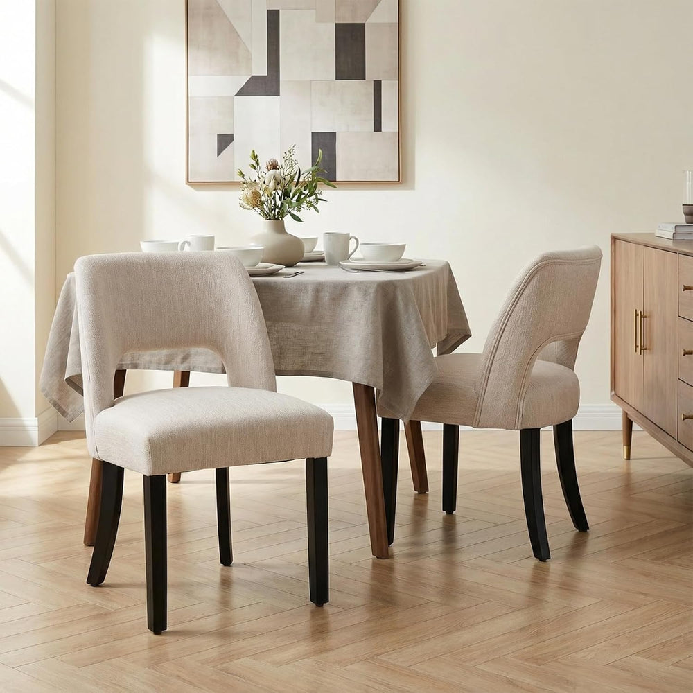 keoni Wooden Dining Chairs Set of 6 with Black Rubberwood Legs and Backrest
