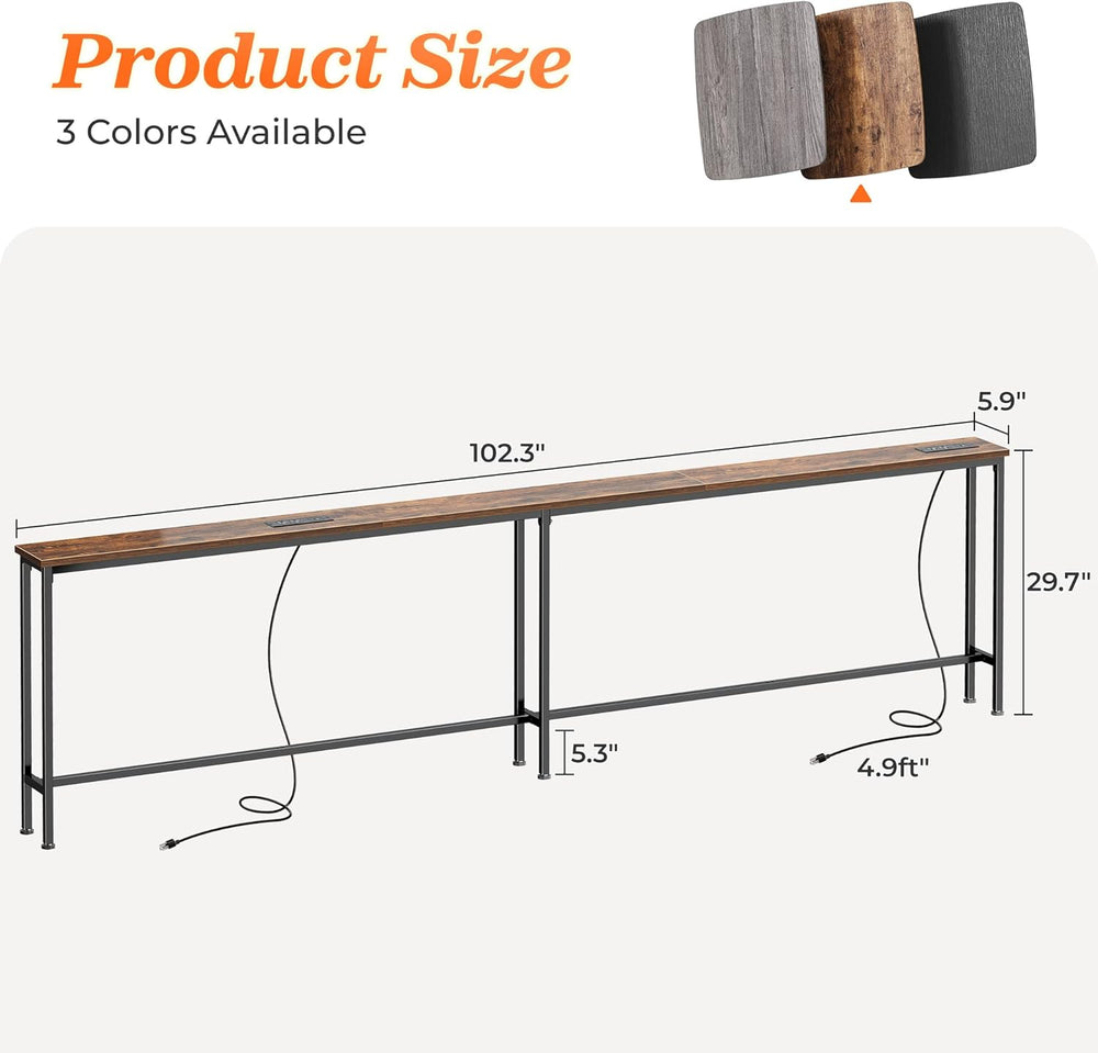 SUPERJARE 102 Inch Sofa Table with 2 Power Outlets and USB-C Ports | 5.9 Inch...