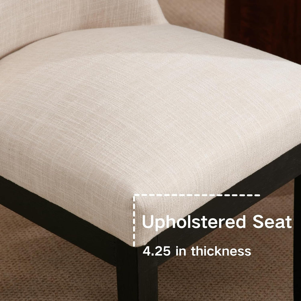 Linen Dining Chairs Set of 2, Upholstered Dining Room Chair with Black Wood L...