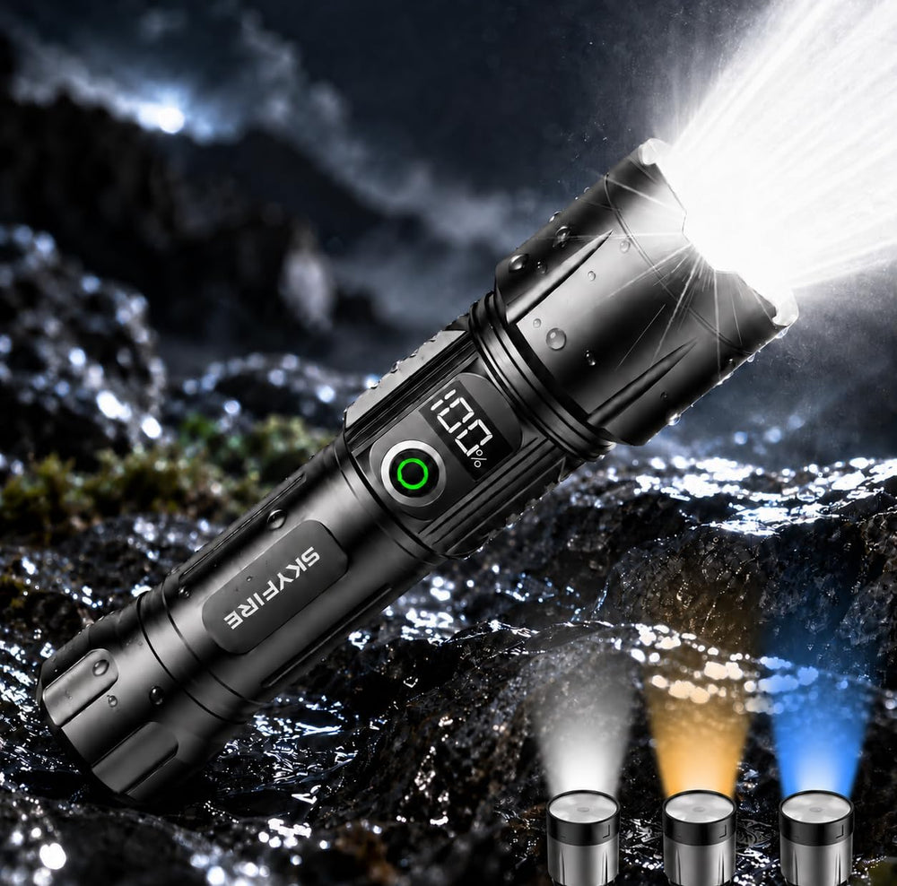 SKYFIRE Tactical Flashlight Rechargeable with Fire Starter, 2800 Lumens Super...