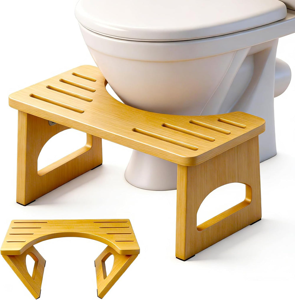 Foldable Toilet Stool, Poop Stool for Bathroom, Bamboo Toilet Stool Squat Adu...