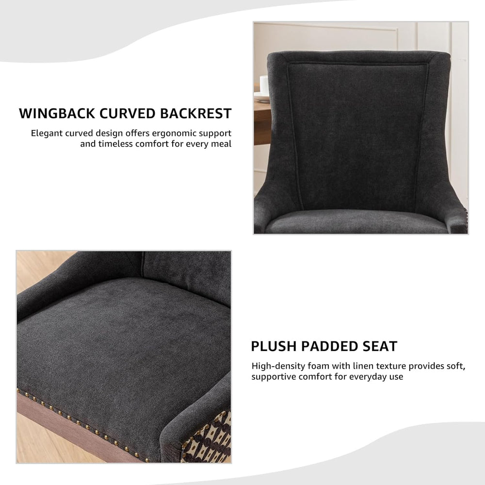 Modern Dining Chairs Set of 6, Fabric Upholstered High Back Chairs with Nailh...
