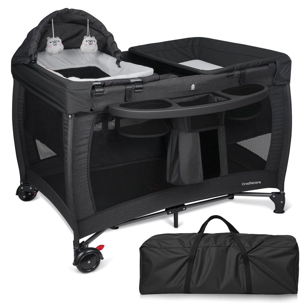 5-in-1 Pack and Play with Bassinet & Changing Table, Black