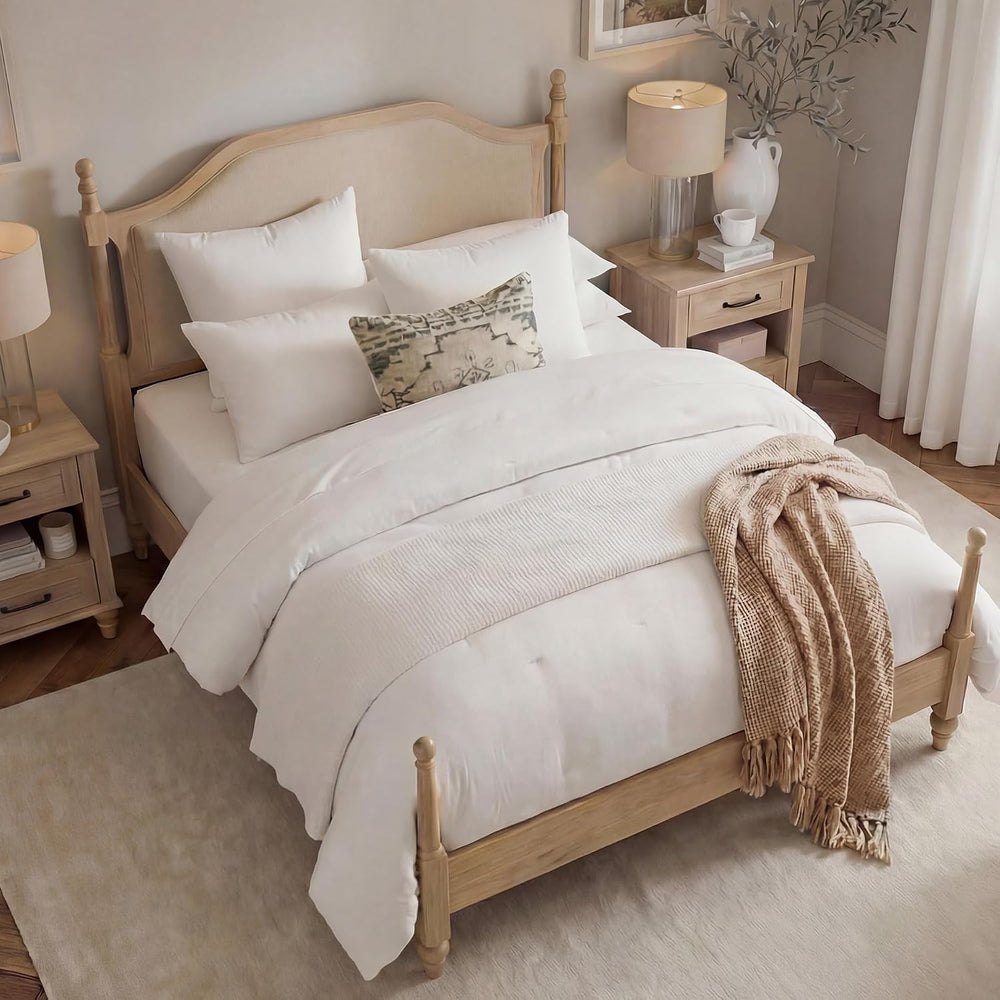WAMPAT Queen Size Platform Bed Frame with Upholstered Headboard for Bedroom, ...