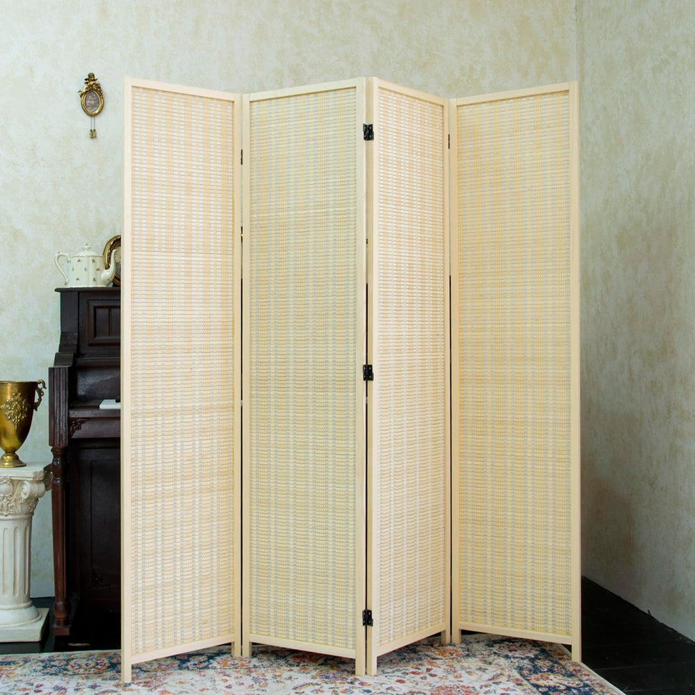 Furnnylane 4 Panel Bamboo Room Divider - 5.6 ft Tall Folding Privacy Screen, ...