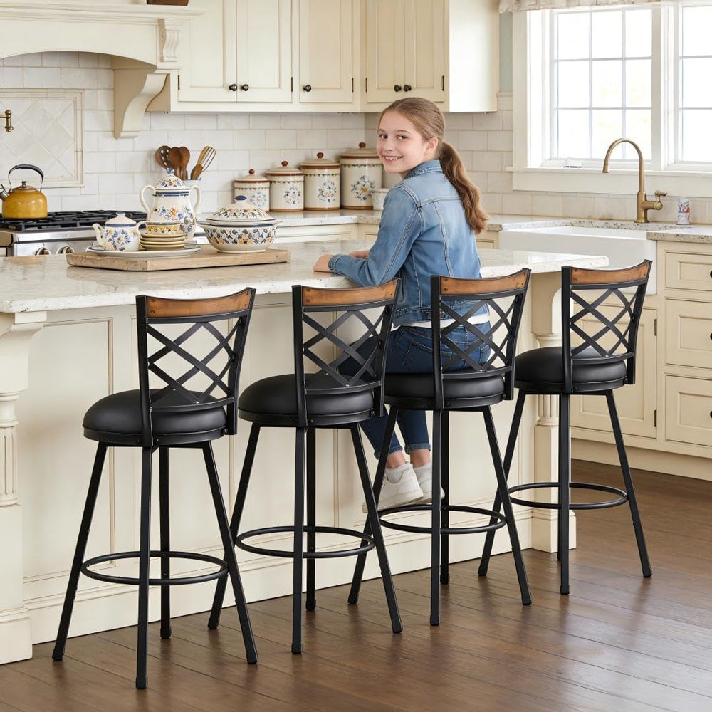 Farmhouse Bar Stools with Backs Set of 4, 2-in-1 Adjustable 25"/30"...