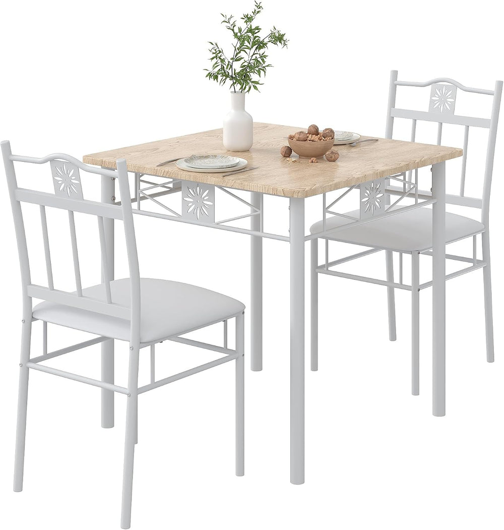 VECELO 3 Piece Small Dining Table Set for 2 with Upholstered Chairs, Wood Tab...