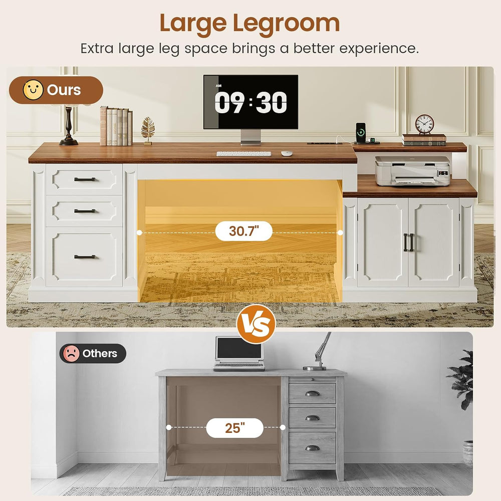 SEDETA Farmhouse 70.9" Executive Desk, Home Office Desk with File Drawer...