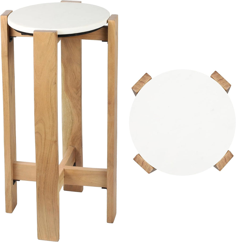 JONATHAN Y Elena 24" Acacia Wood Round Drink Table with Glossy Top, Mini...