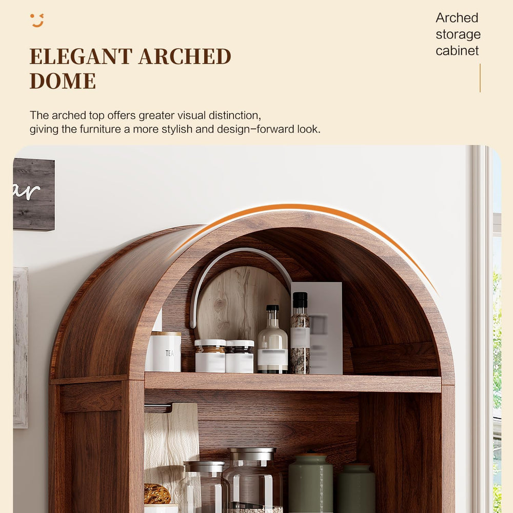 Ieejdn 71" Tall Arched Kitchen Pantry,Modern Fluted Wood Storage Cabinet...