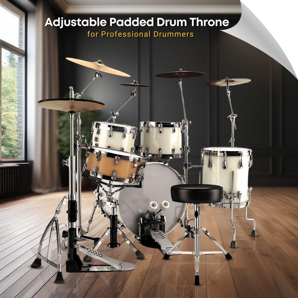Flexzion Drum Throne, Adjustable Padded Drum Stool, 12-Inch Seat, Black