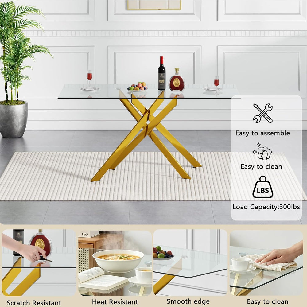 HomVent 60'' Rectangle Glass Dining Table Set for 6 | Glass Kitchen T...