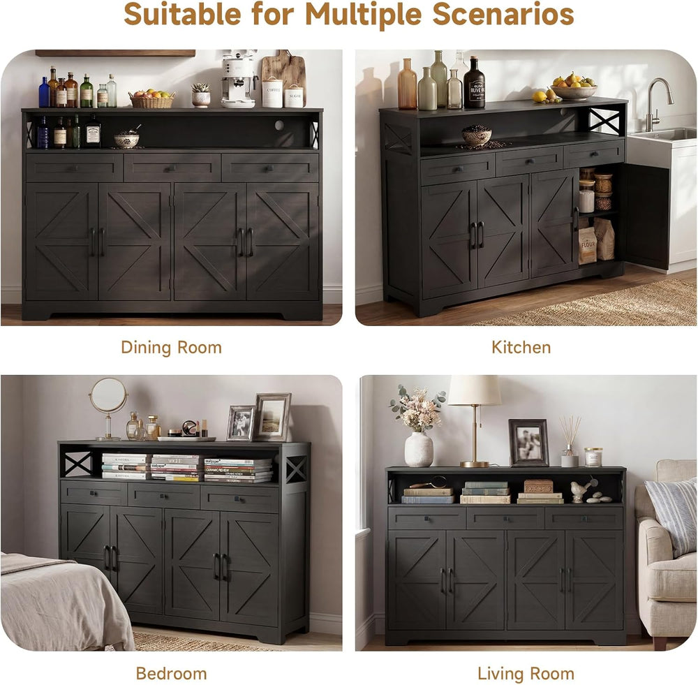 Sideboard Buffet Cabinet with Storage, 55" Kitchen Buffet Cabinet with C...