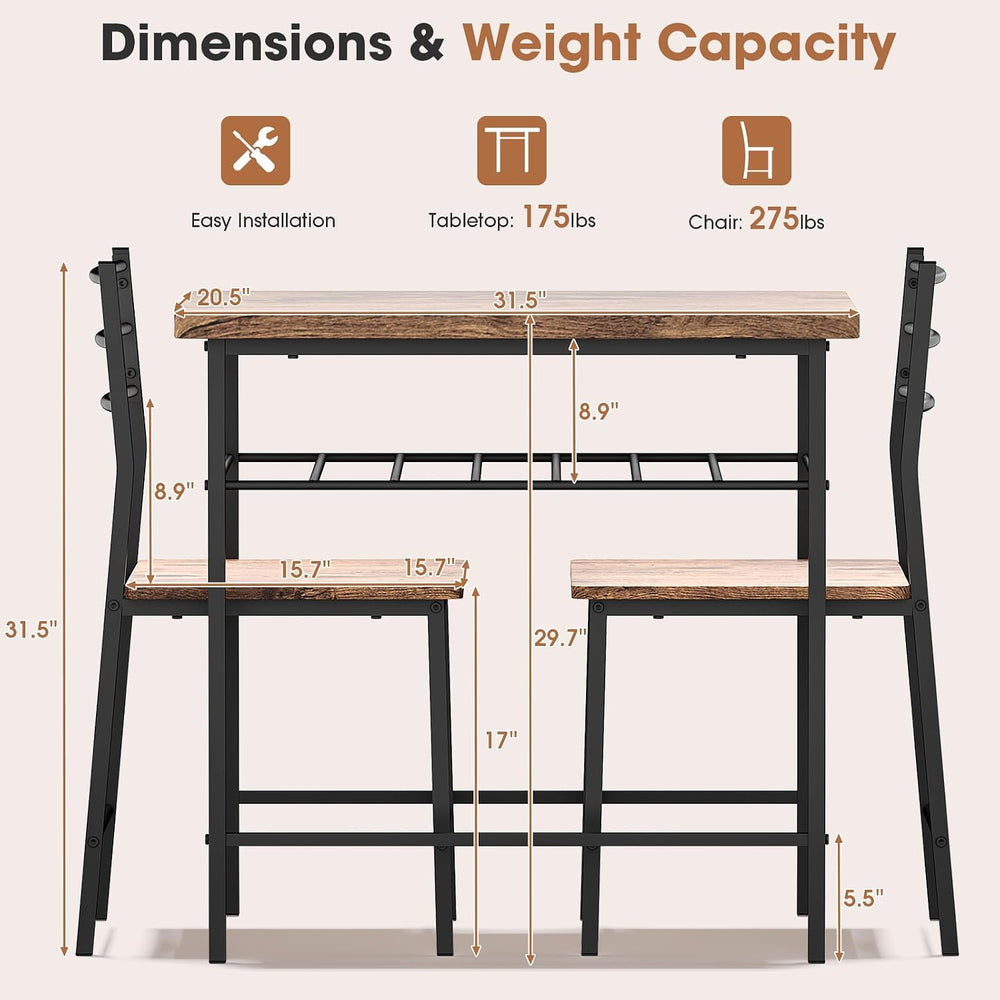 Fenbeli 3 Piece Dining Table Set - Small Kitchen Table & Chair Sets for 2...