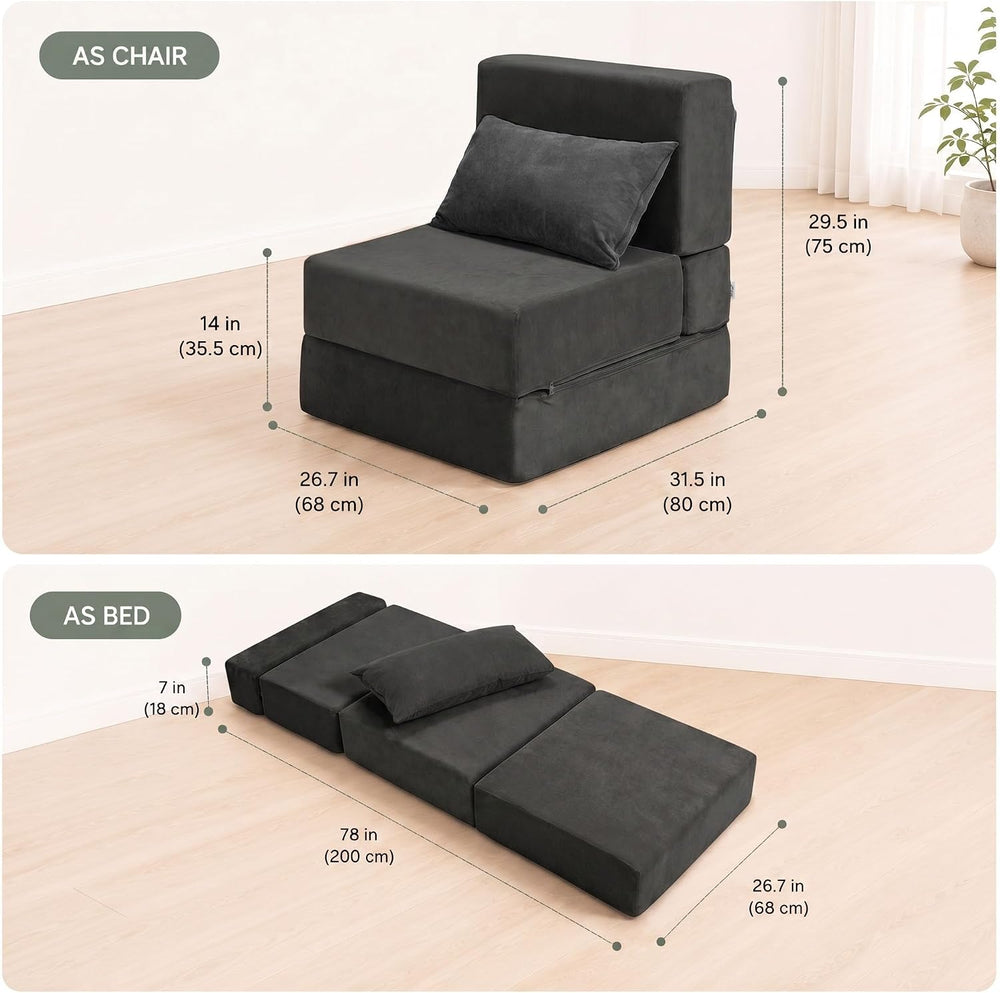 Folding Sofa Bed, Convertible Sleeper Chair, No Assembly, Black | Sofa Couch,...