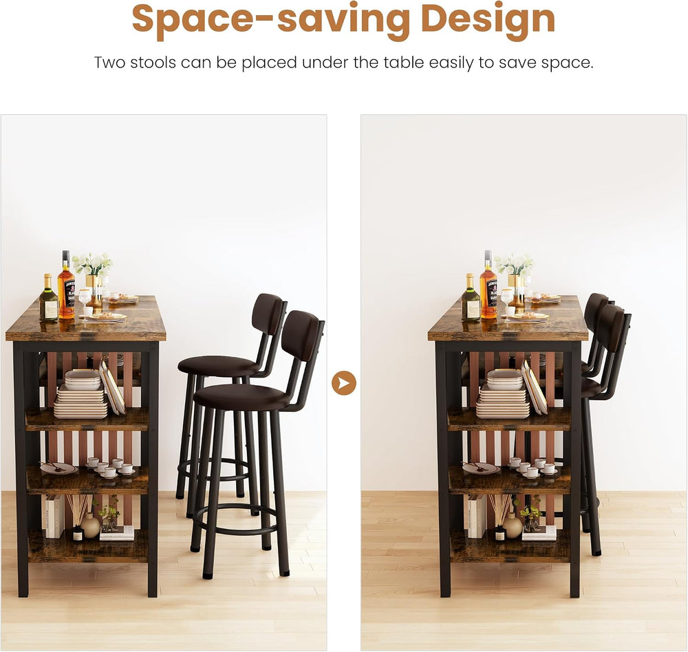 Bar Table and Chairs Set, 47'' Counter Height Dining Table Set with S...