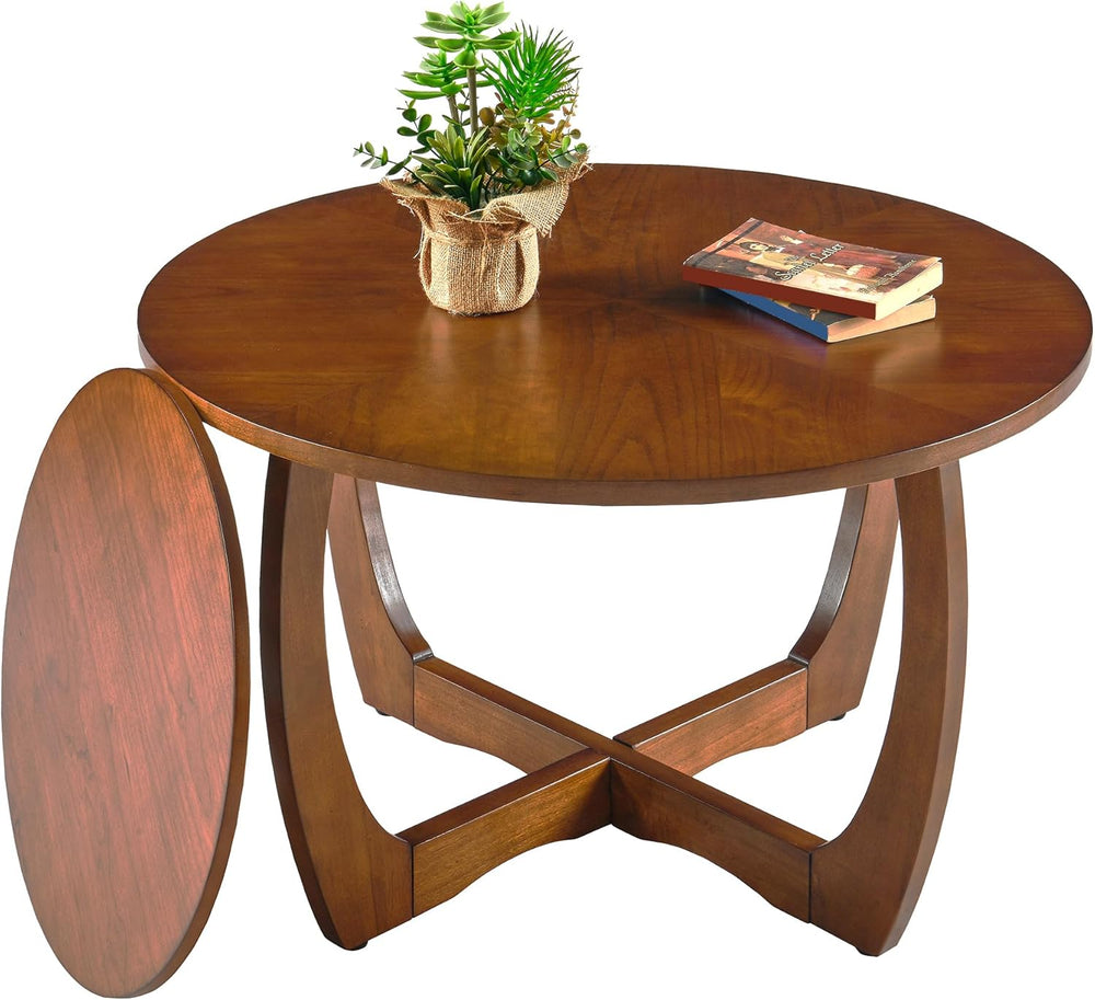 29.5" Round Coffee Table, 2-Tier Circle Coffee Table with Storage Remova...