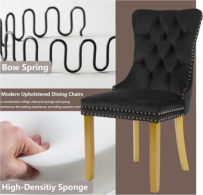 Velvet Dining Chairs Set of 6, Modern Tufted Dining Room Chair, Upholstered D...