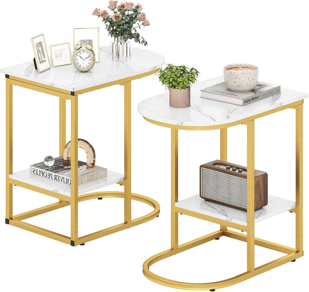Giantex C Shaped End Table Set of 2, Modern Sofa Side Table with Faux Marble ...
