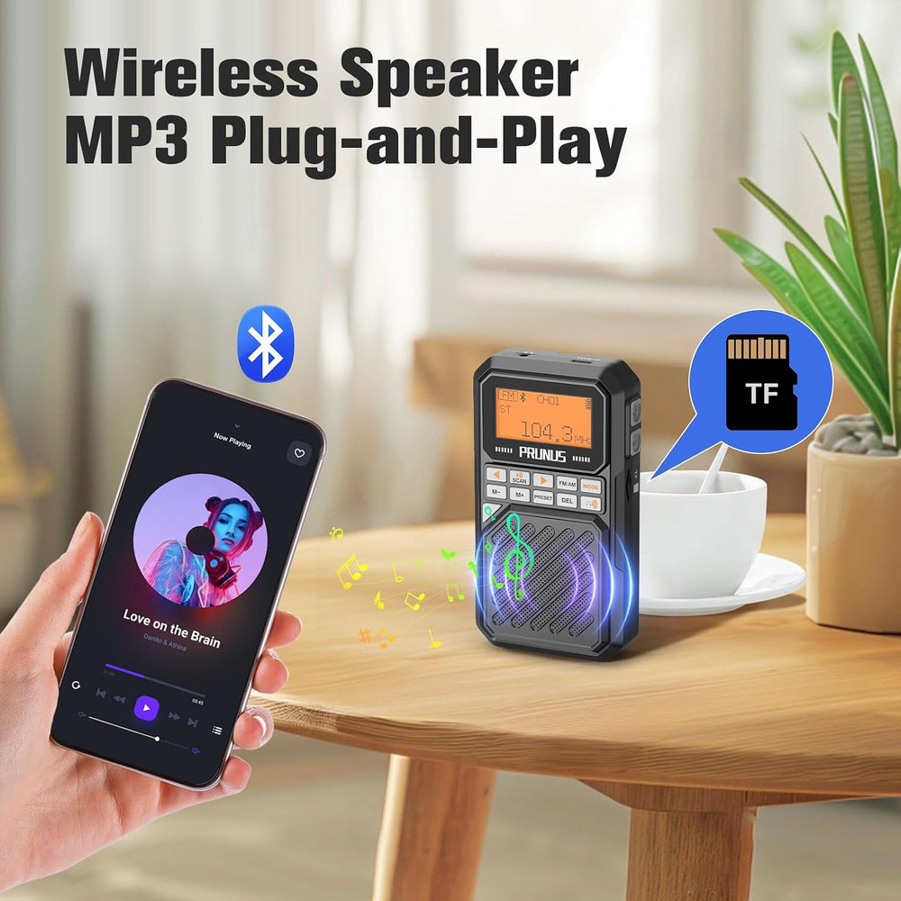 PRUNUS J525 Portable Radio AM FM with Bluetooth Earphone Output, Preset