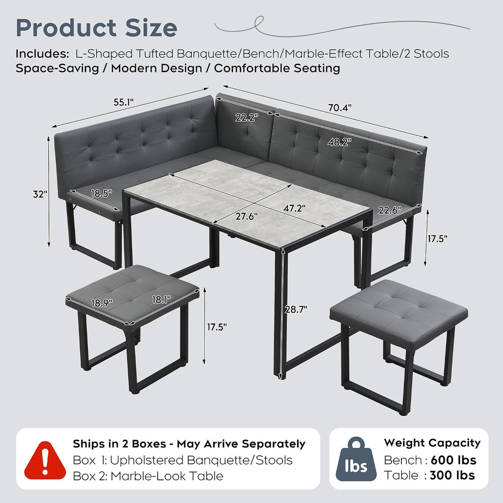 Yechen Corner Dining Table Set with Upholstered Banquette, 70 Inch 5-Piece Ki...