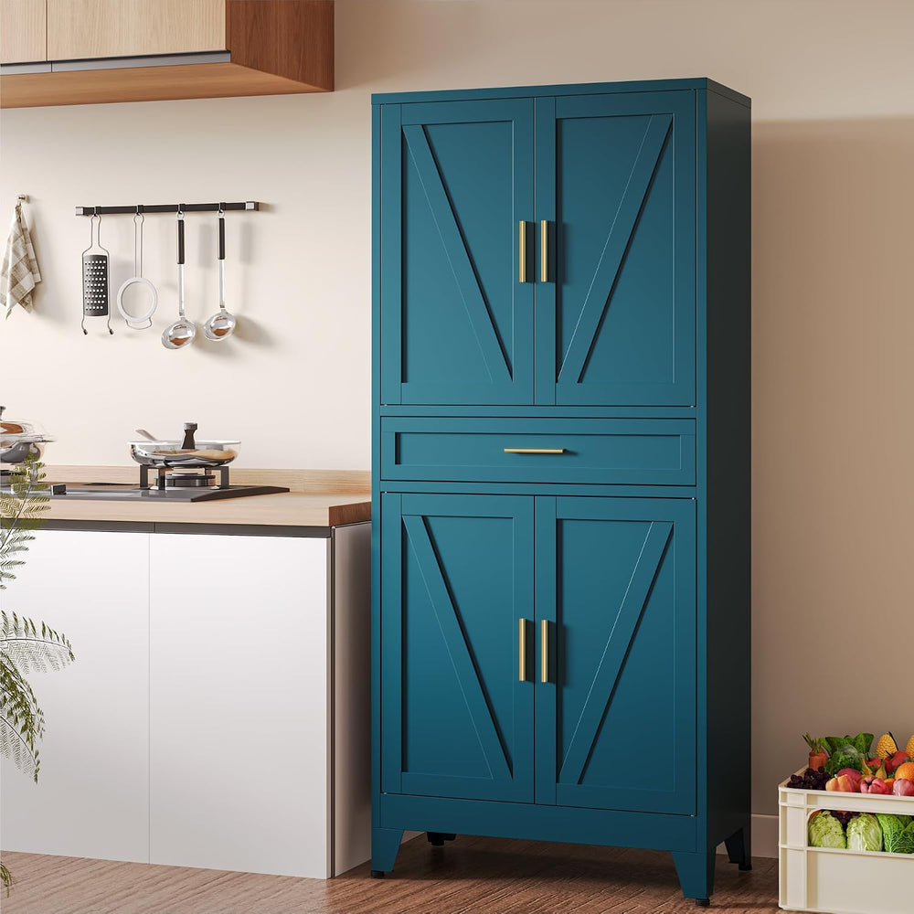 COFaR 71" Metal Pantry Cabinet with Drawer, Peacock Blue Storage Cabinet...