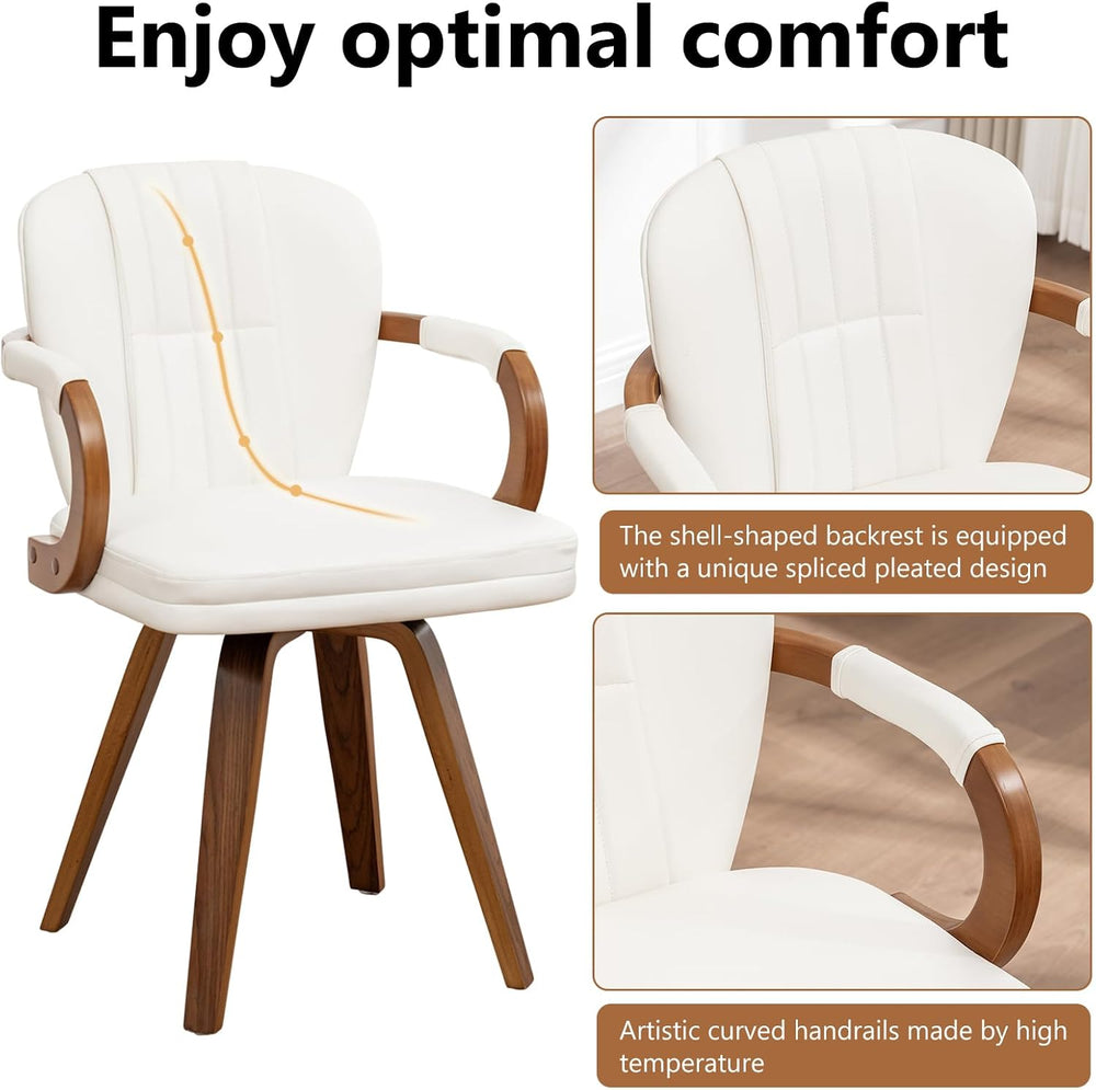 Swivel Dining Chairs Mid Century Modern White Faux Leather Upholstered Kitche...