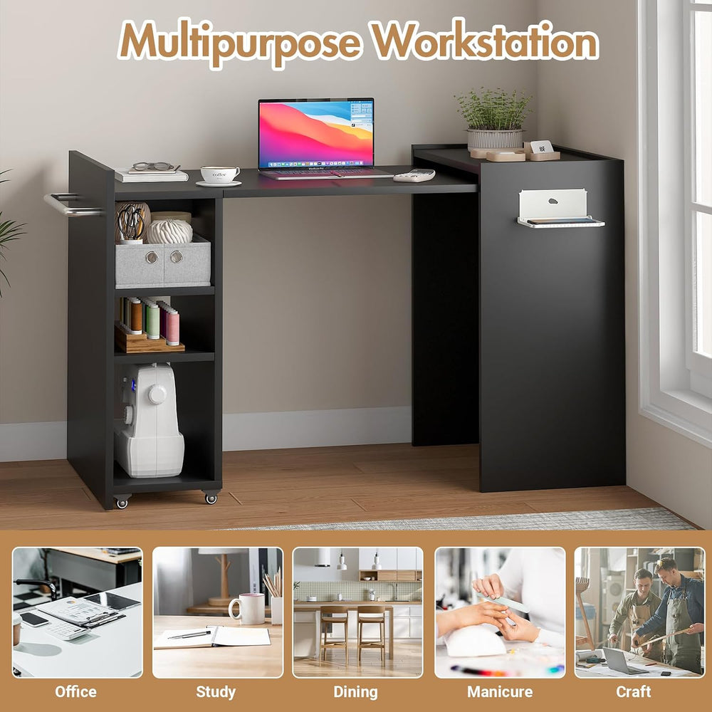 Kikihouse Manicure Table, Foldable Murphy Nail Tech Desk (Black)