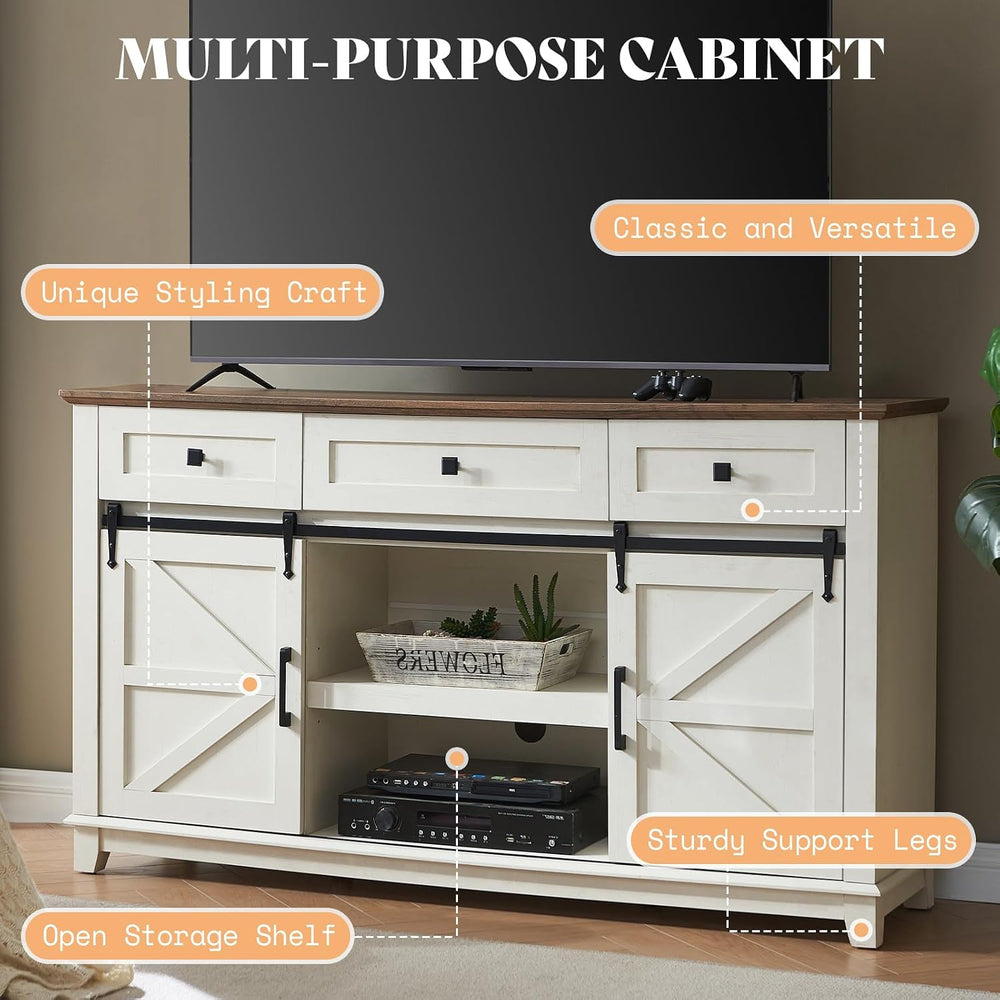 AMERLIFE Living Room Table Set of 5 with 59" TV Stand, Rustic White | Fa...