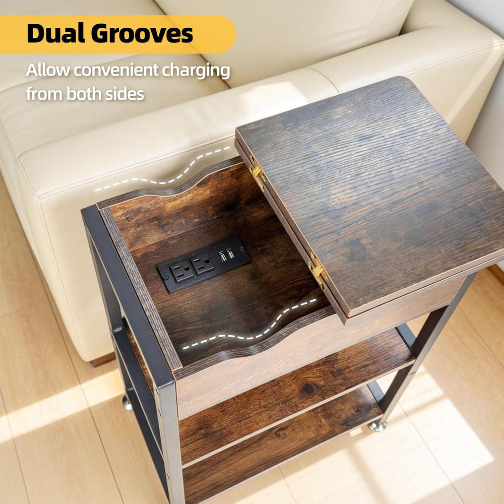 TooCust Flip Top End Table with Charging Station Set of 2, 12" D×21"...