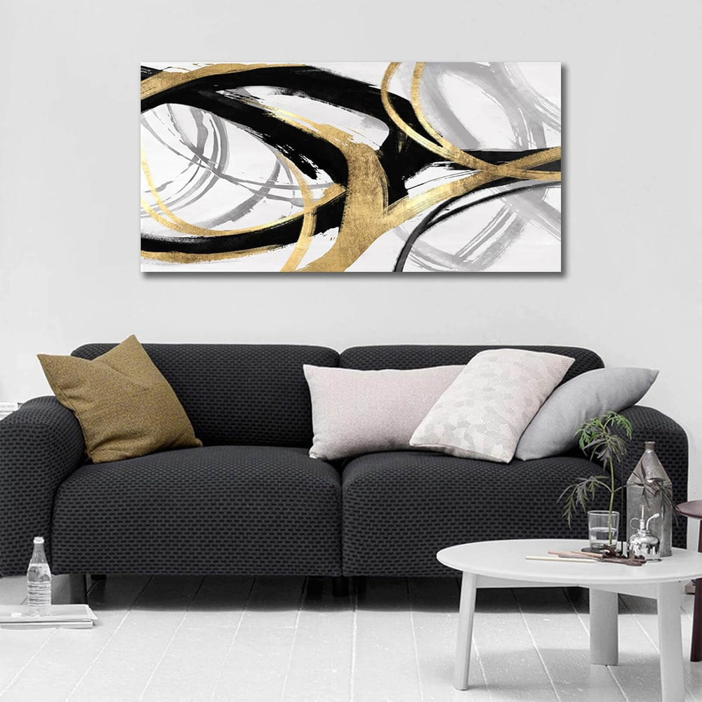 Kureful Gold Wall Decor - Black Canvas Wall Art for Living Room- Large Line A...