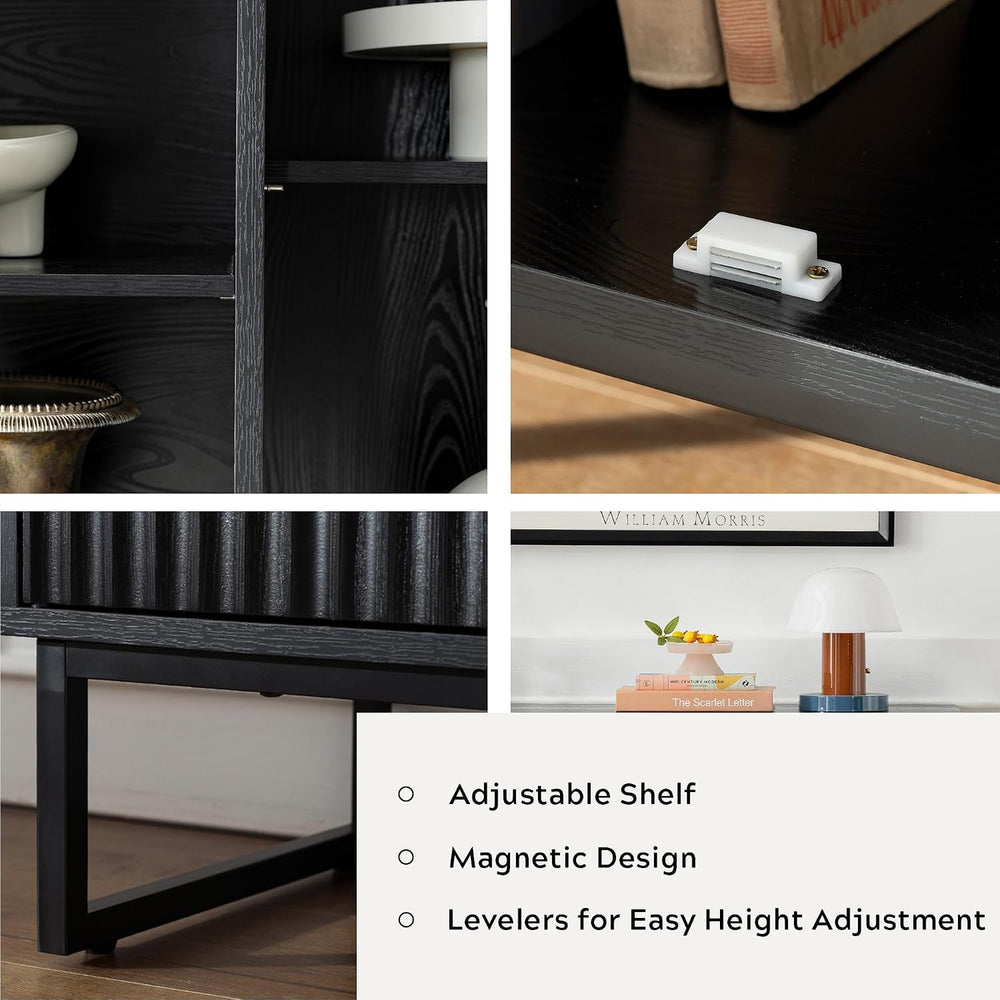 Fluted Storage Cabinet with 3 Doors, Sideboard Buffet Cabinets with Adjustabl...