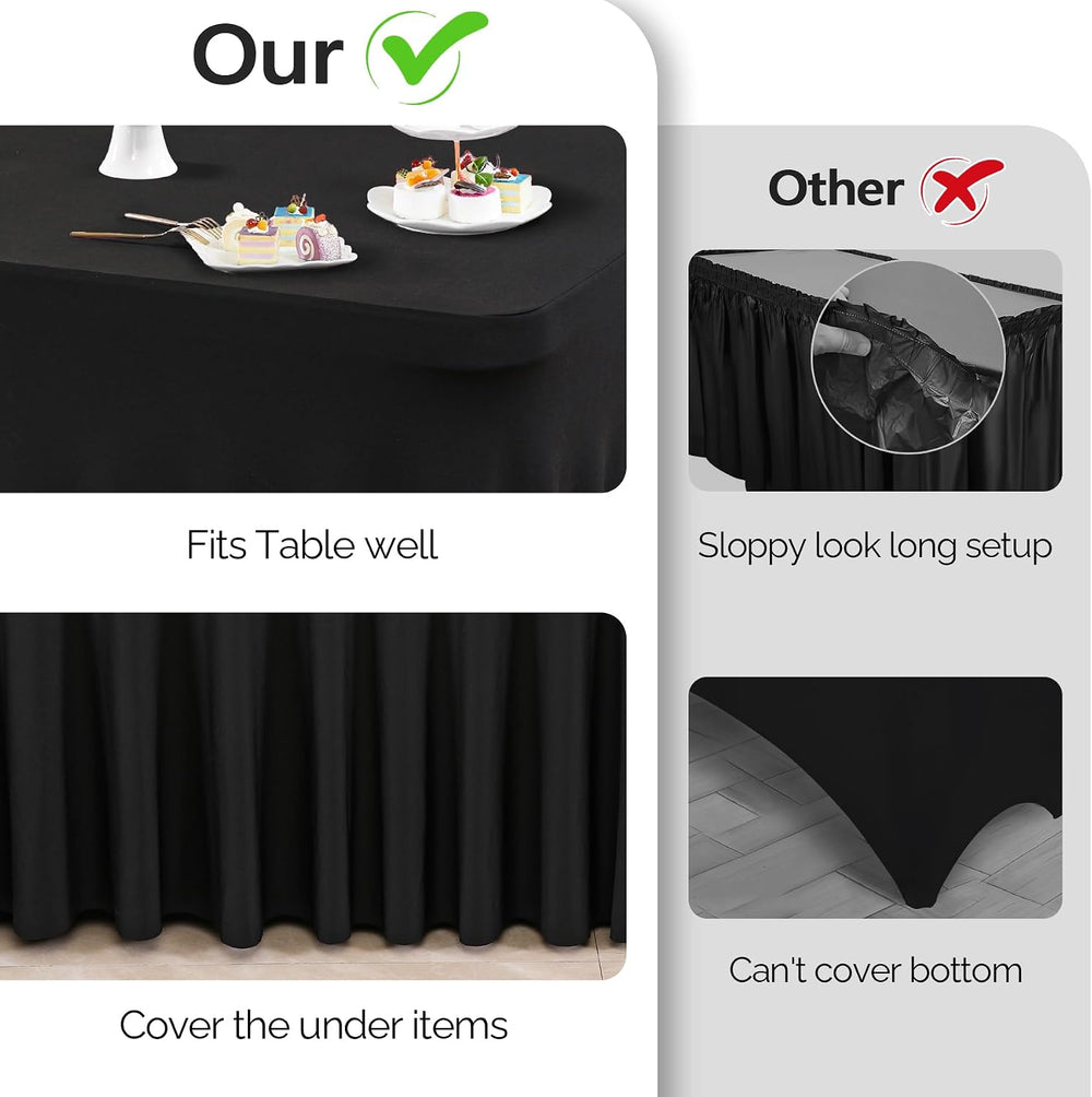 Wish Care 2 Pack Black Spandex Table Cloths - Fitted, Wrinkle Free, 6ft Recta...