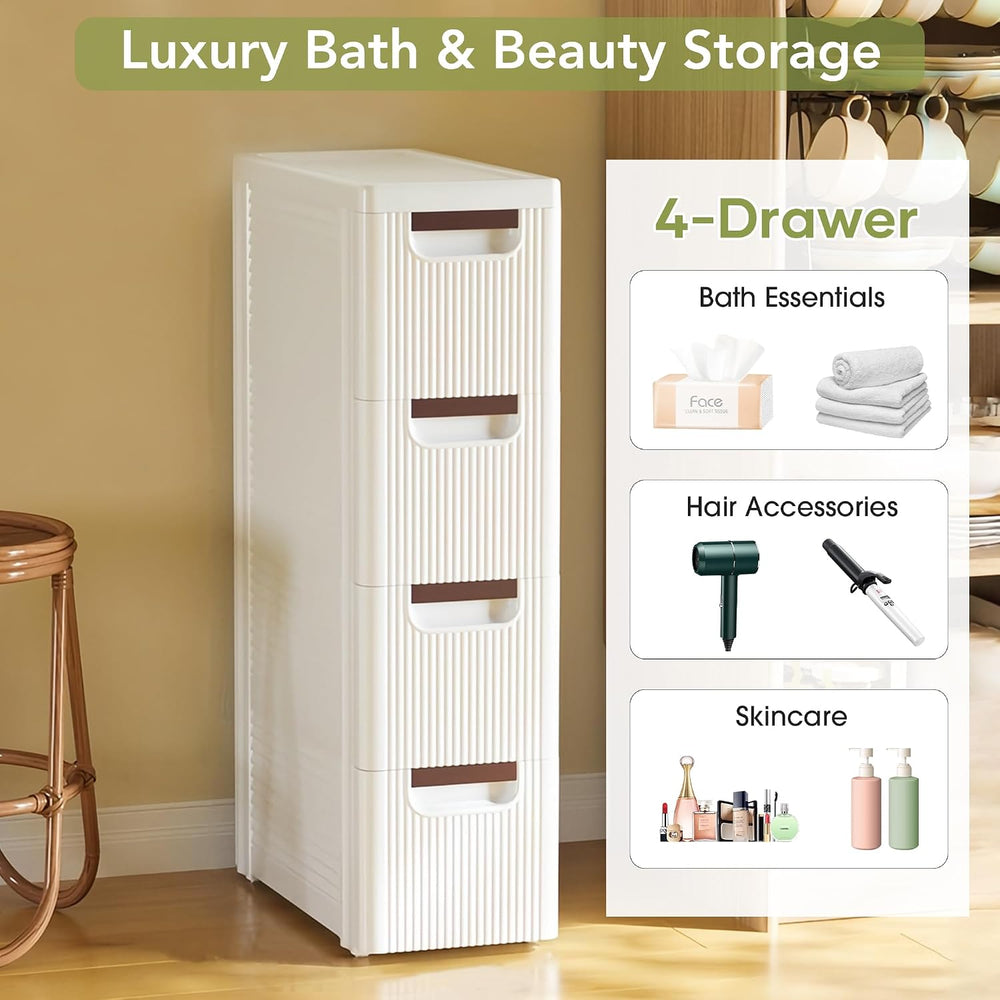 4 Drawers Narrow Bathroom Storage Cabinet, Slim Storage Cabinet, Plastic Slim...