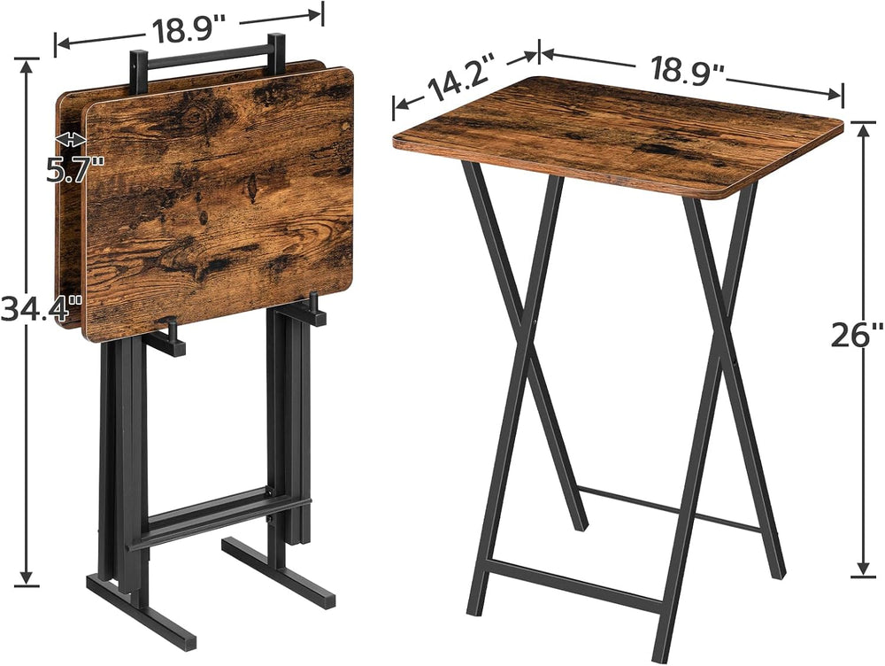 HOOBRO Folding TV Tray Table, TV Trays for Eating Set of 4 with Stand, Foldin...