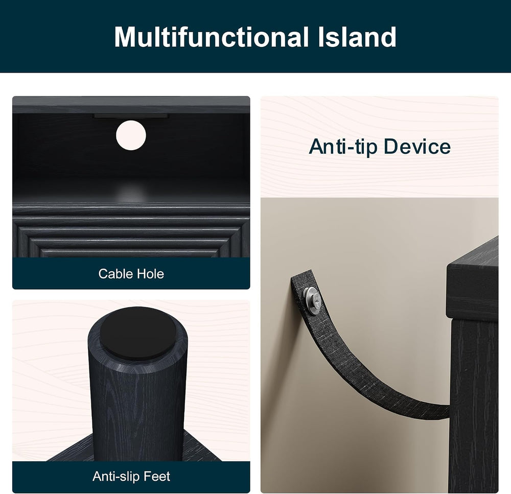 RoyalCraft Black Nightstand with Charging Station, End Table with Storage | M...