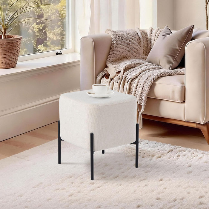 Get Set Modern Linen Ottoman Stool Vanity Stool Foot Rest Stool, Square Small Vanity Chair for Makeup Room, Footrest Stool with Metal Legs, Side Table Ottoman for Living Room, Bedroom, Walk-in Closet