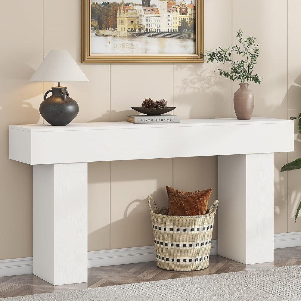 63 Inch Long Console Table for Entryway, Farmhouse Wood Rectangular Sofa Tabl...