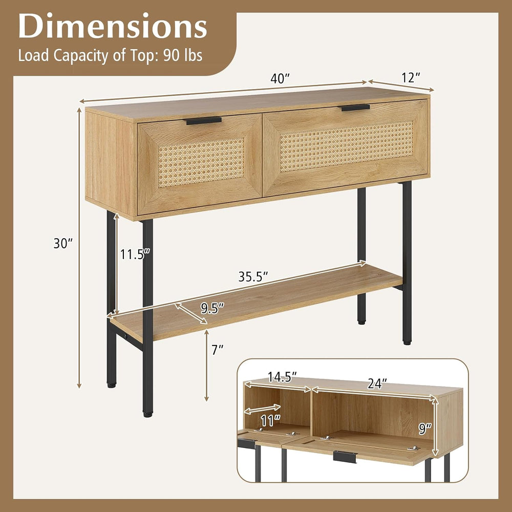 GIANTEX Rattan Console Table with Storage, 40" Long Boho Entryway Table ...